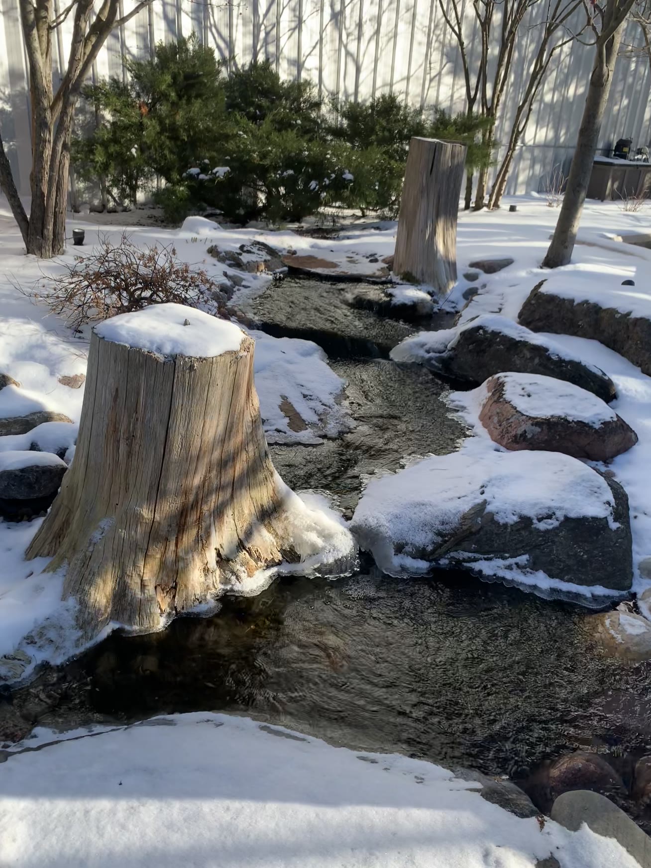 Winter stream and waterfall