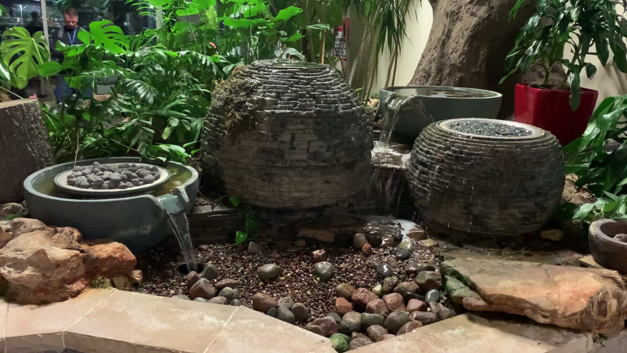 Stacked stone fountain display